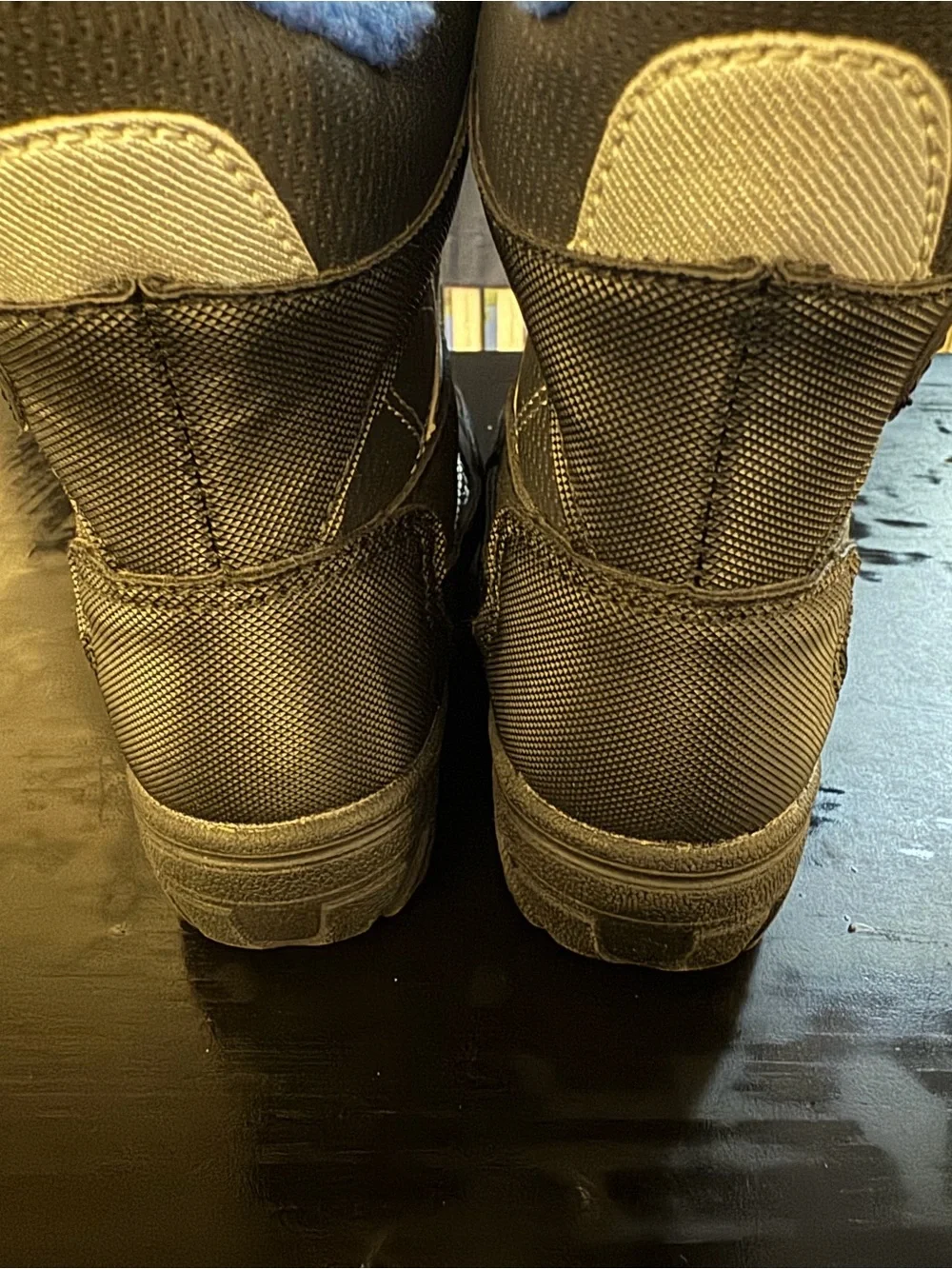 Children's Black Winter Boots with Blue Plush Lining